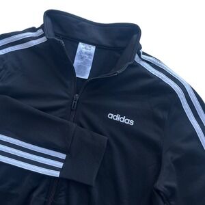 Adidas Women M Black Essential 3 Stripe Full Zip Up Track Jacket Athletic DP2406